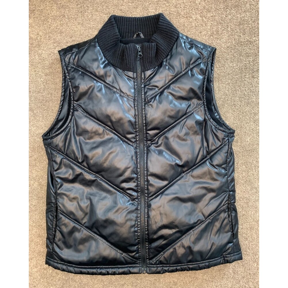 Old Navy Vest Womens M Nylon Quilted Puffer Fleece Lined Zip Warm Up Black